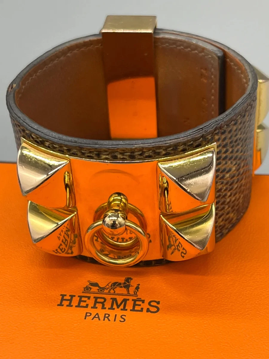 HERMES CDC Collier de Chien Médor Stud Ombré Lizard Bracelet GHW