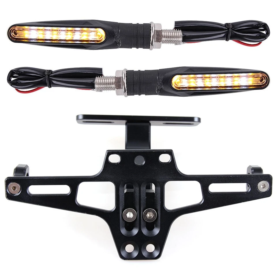 Universal Motorcycle License Plate Bracket with LED Turn Signal For Honda Suzuki Foto 3 de 4