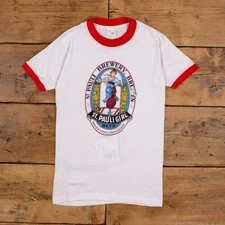Vintage St. Pauli Girl Ringer T-Shirt S Womens 70s Beer Logo USA Single Stitch