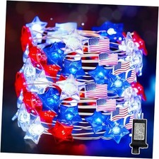 Red White and Blue Patriotic String Lights, 33FT 100 Red White Blue Star Flag