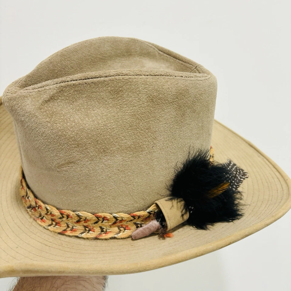 Sombrero de vaquero vintage Resistol para hombre ranchero beige pana pluma talla 7 1/8 Foto 4 de 4