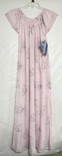 NEW VTG STARDUST 80  S LONG NIGHTGOWN COTTAGECORE PINK FLORAL LACE TRIM USA SZ S