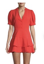 Alice + Olivia Val Puff Sleeves Skort Romper In Bright Poppy Red Size 4
