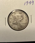 1949 Canada Silver Quarter 25 Cents George VI .800 Fine Caribou Coin F Fine