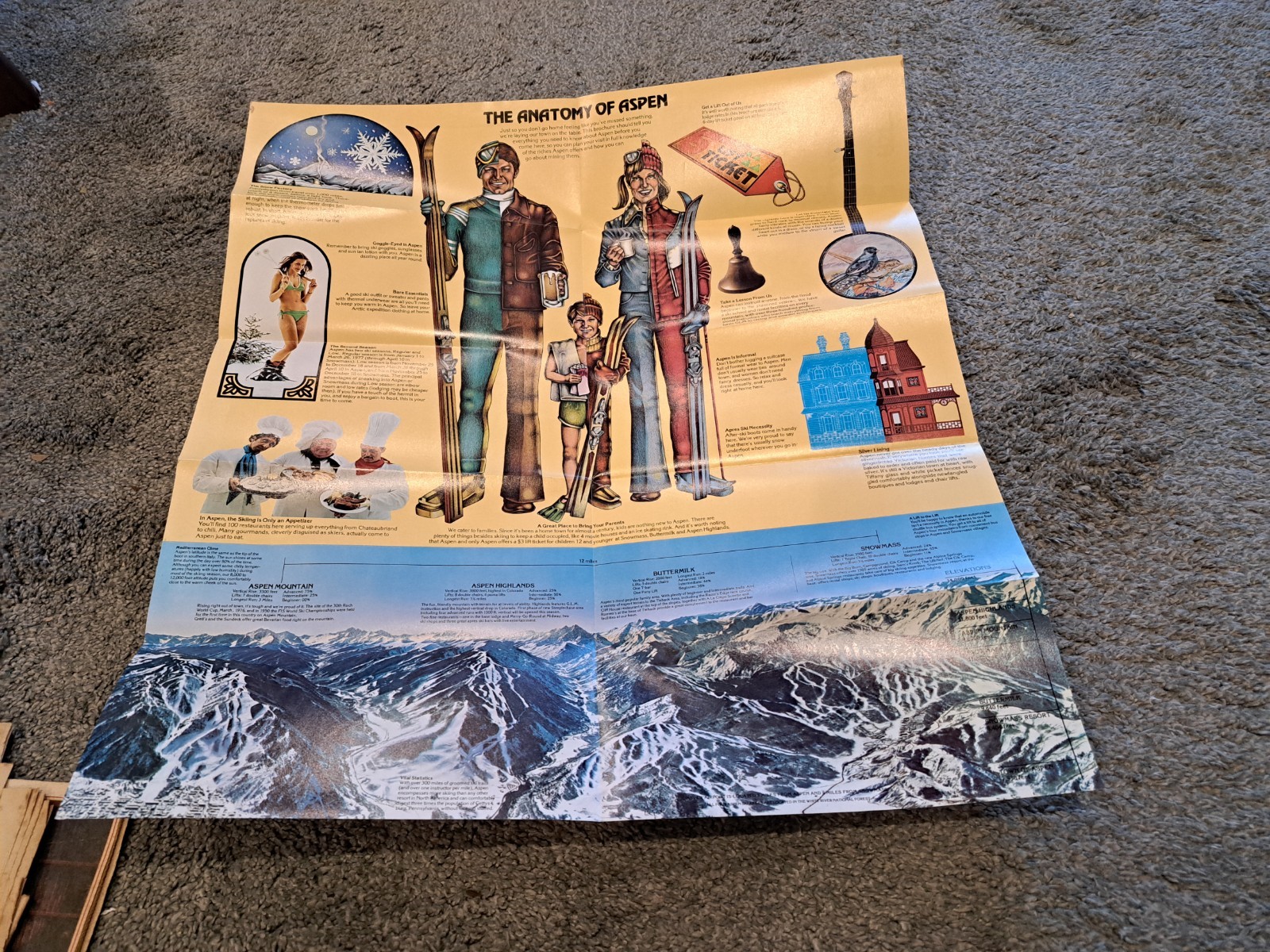 Vintage 1976-77 Aspen Colorado Ski Resort Guide Brochure