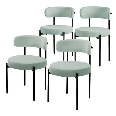 4 Chaises de salle à manger rondes rembourré en tissu teddy vert avec dossier - Photo 1/4