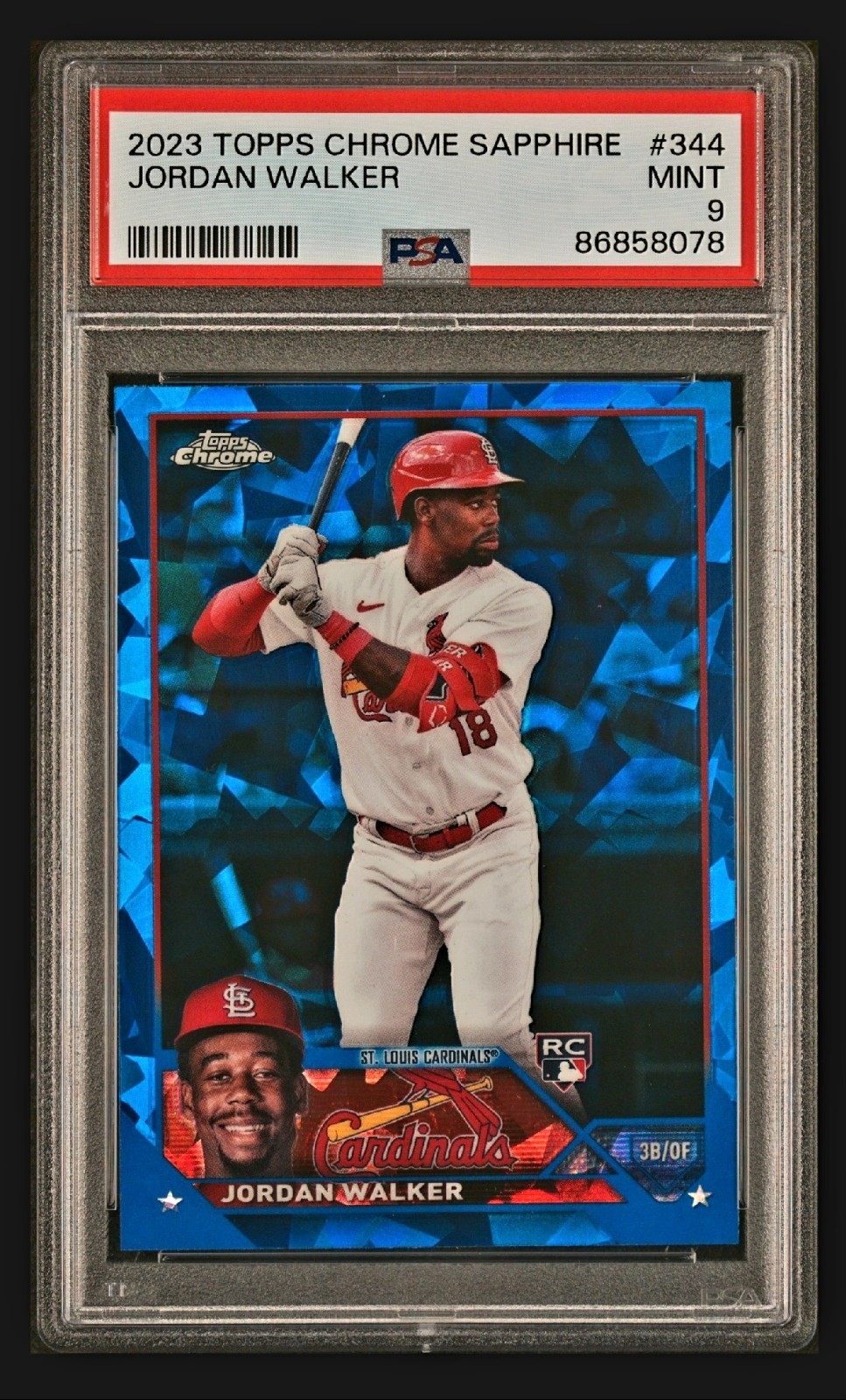 2023 Topps Chrome Sapphire Jordan Walker RC Cardinals #344 PSA 9 MINT