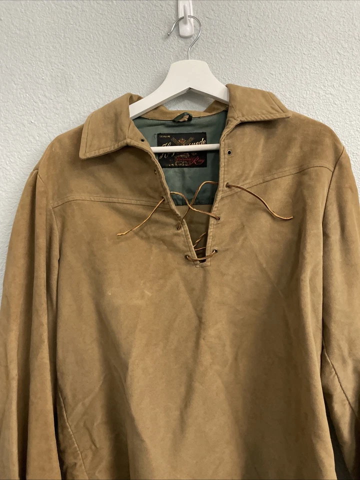 Camisa Con Cordones Años 50 Gamuza Tostada Rara Verdadera De Colección Talla Pequeña Informal Gamuza Haya Foto 2 de 4