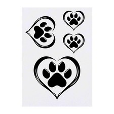 4 x 'Paw Print Heart' Temporary Tattoos / Transfers TO00074642 