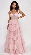 NWT Say Yes Sz 11/12 Pink Tulle Corset Illusion Pearl Embellished Gown $209