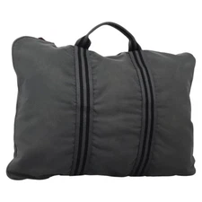 HERMES Fourre Tout Porte Documents Business Bag Canvas Gray Silver Auth 124325