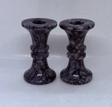 Vintage 1970s Marble Stone Candle Holder Set 4” Tabletop Art Decor 36