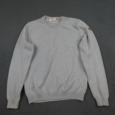 Fjallraven Ovik Knit Sweater Mens Medium Gray Wool Crew Logo Pullover Outdoor