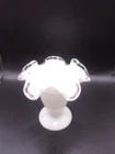 Vintage Fenton Silver Crest White Pedestal Vase Ruffled Edge Milk Glass