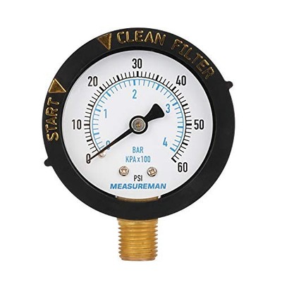  2  Pool Filter Pressure Gauge, 60 PSI, 1/4  Lower 60psi/bar Start and Clean