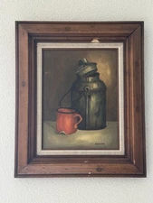 P J Heyliger Oil Painting Still Life. Green And Oranges. Original  Frame Pre Own