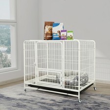Heavy Duty Dog Crate with Tray  Wheels Free Standing Metal Dog Cage 36in