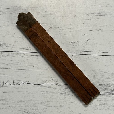 Antique Folding Rule 1918 Boxwood Warenteed Brass Joints Swivel USA 24''