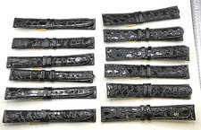 Brand New 12 Pcs. Assorted 16-19mm Black Alligator Grain Genuine Leather Straps