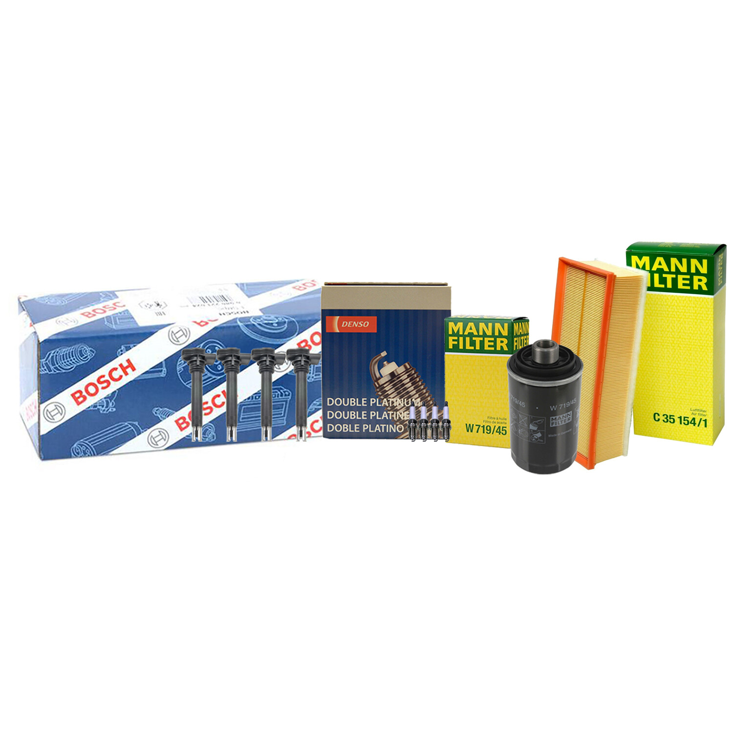 Mann Filters Bosch 4 Coils Denso 4 Double Platinum Spark Plugs TuneUp Kit For VW