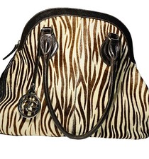 Roberta Gandolfi Leather Tote Zebra Print  Chocolate Brown Made In Italy