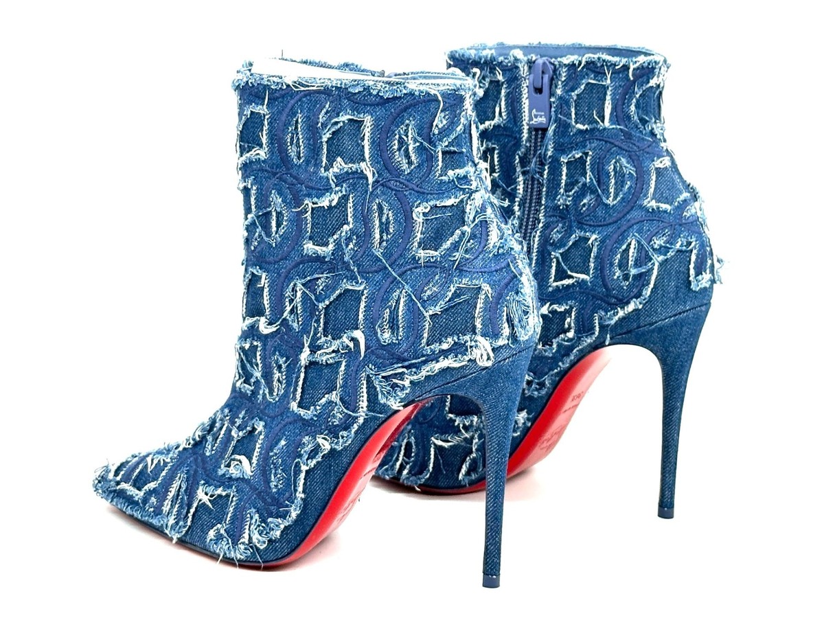 Christian Louboutin SO KATE BOOTY 100 Denim Ankle Bootie Boots 