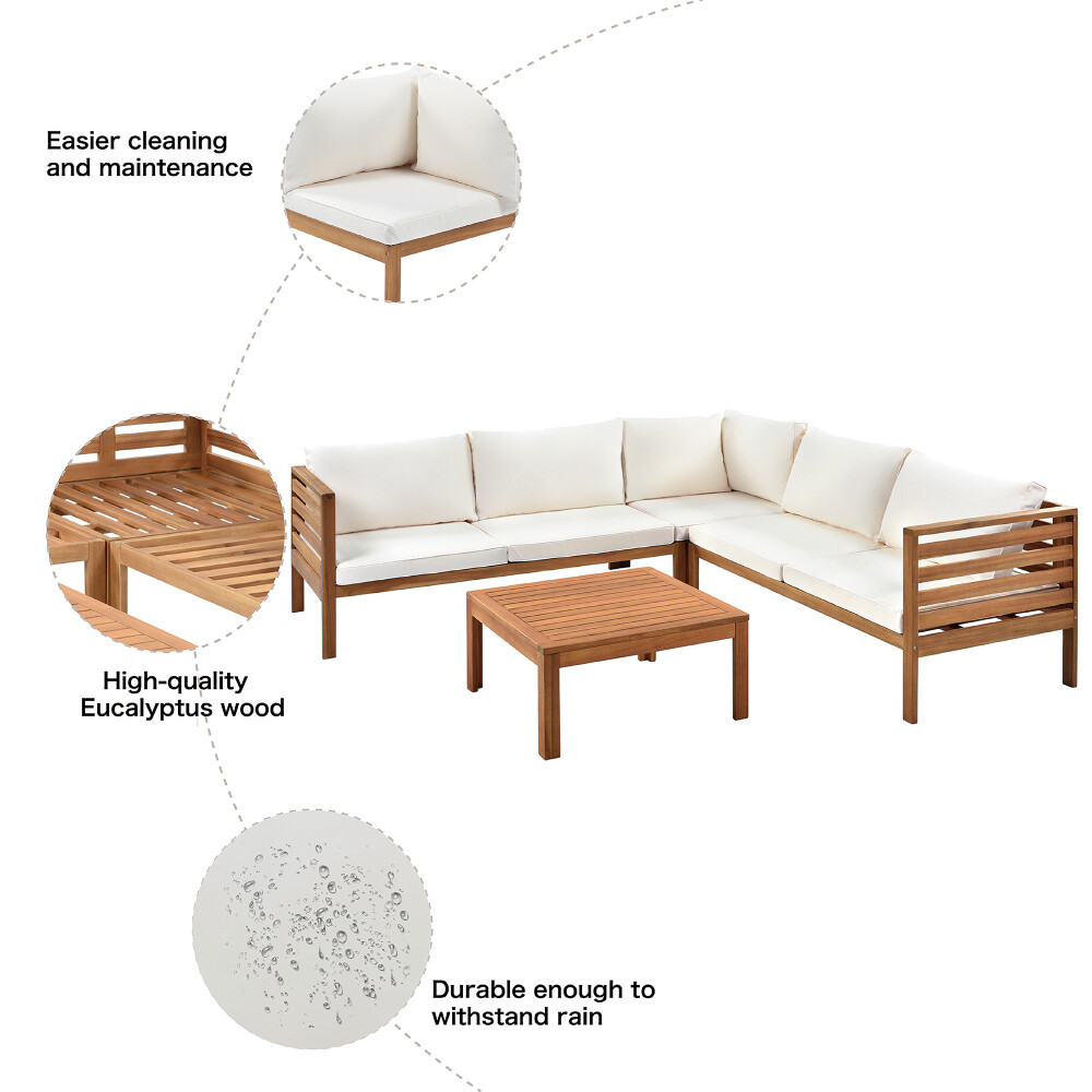 Wood Structure Outdoor Sofa Set with Water-resistant & Strong Metal Accessories