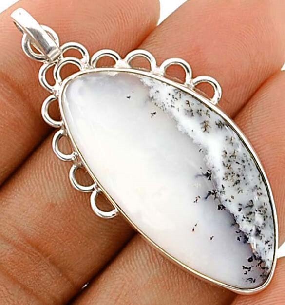 Natural Winter Dendrite Opal 925 Solid Sterling Silver Pendant Jewelry @B16-2