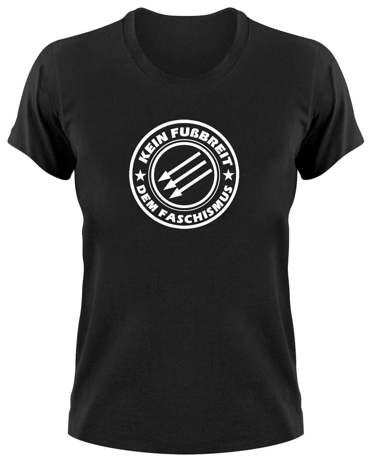 Kein Fußbreit dem Faschismus Damen T Shirt Drei Pfeile gegen Rassismus Antifa