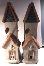 Paire de maisons tour hantée village Halloween céramique