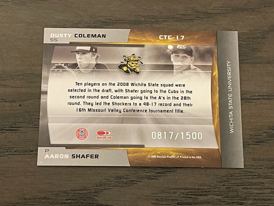 2008 Elite College Ties Green Dusty Coleman Aaron Shafer #CTC-17 0817/1500 - Image 2 of 2