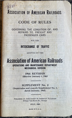 July 1965 Association of American Railroads Code of Rules Book Supplement No. 2