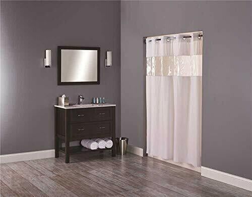 Shower Curtain - Hookless Vinyl Vision  - Beige/Clear window71" x 74" - Afbeelding 1 van 4