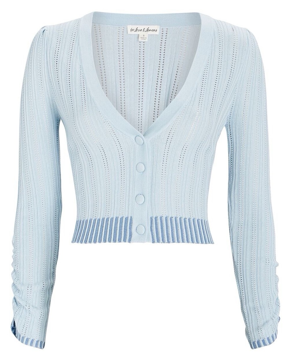 For Love and Lemons Light Blue Rhea Pointelle Cardigan Sweater