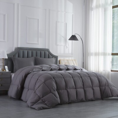 HOMBYS Feather and Down Comforter, Oversized King Comforter 120 x 120, Grey E...