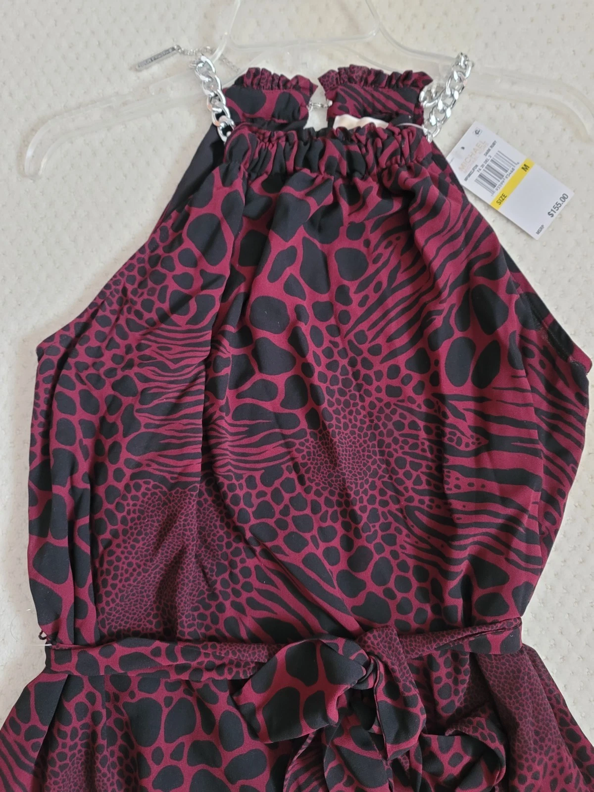 Abito Michael Kors nuovo con etichette stampa animalier catena cambio rosso rubino scuro medio MF0802JFDN