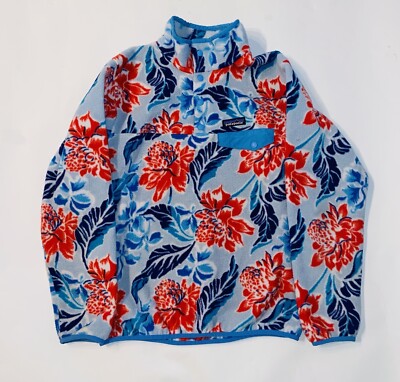 Patagonia Synchilla Snap T Fleece Pullover Womens Size Medium Floral Manoa Blue