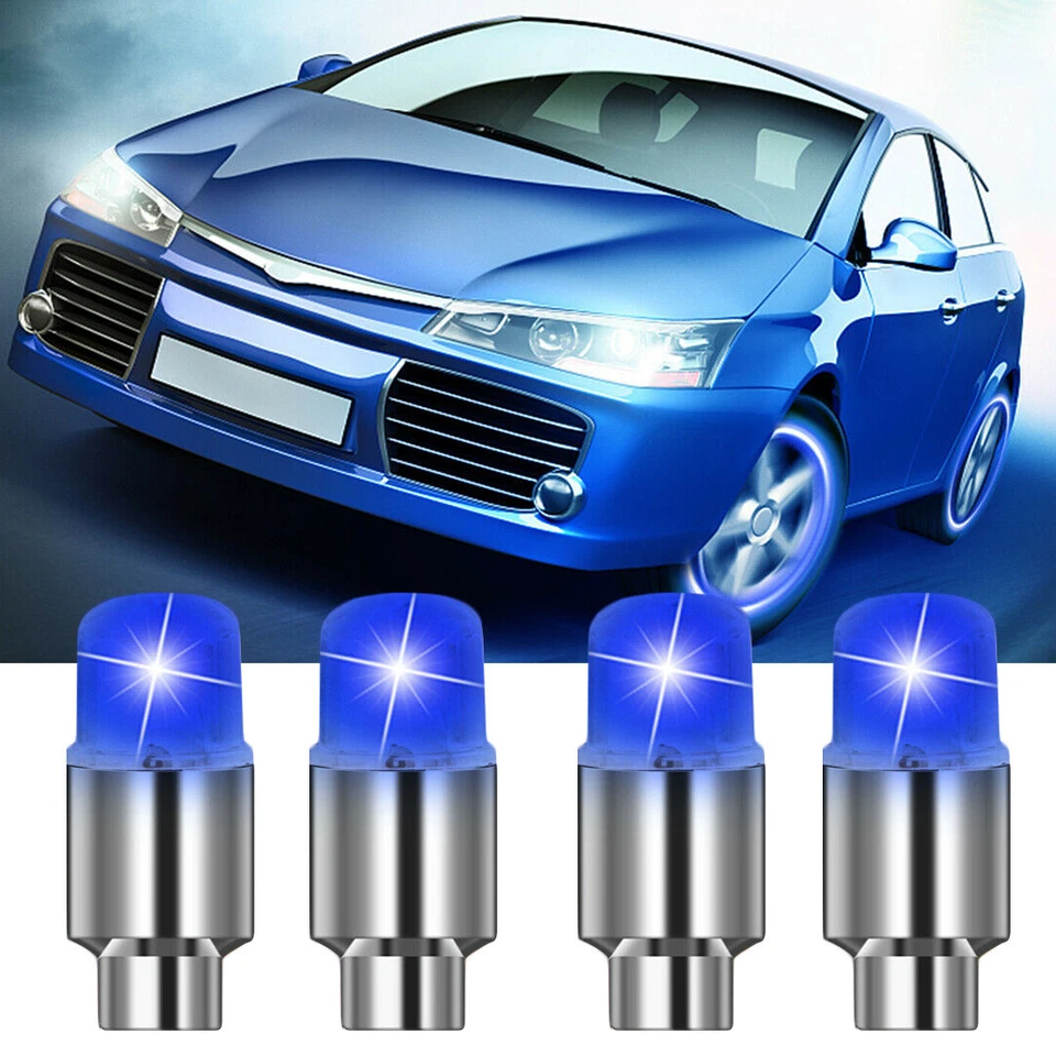 Tapa de vástago de válvula de aire para neumático de rueda de coche azul 4 piezas tapas de luz LED accesorios bicicleta Foto 3 de 4