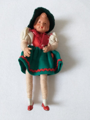 Caco Biegepuppe Mädchen in Dirndl Puppenhaus Puppenstube 50er Jahre M 1:12