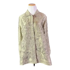 Norm Thompson Size M Silk Jacket Greenish-Gold Embellished