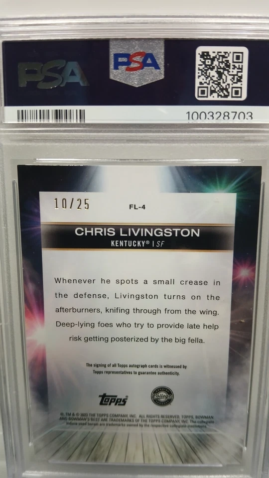 2022-23 Bowman's Best U - FLASHING LIGHTS AUTO Chris Livingston 10/25 PSA 9 - Image 2 of 2