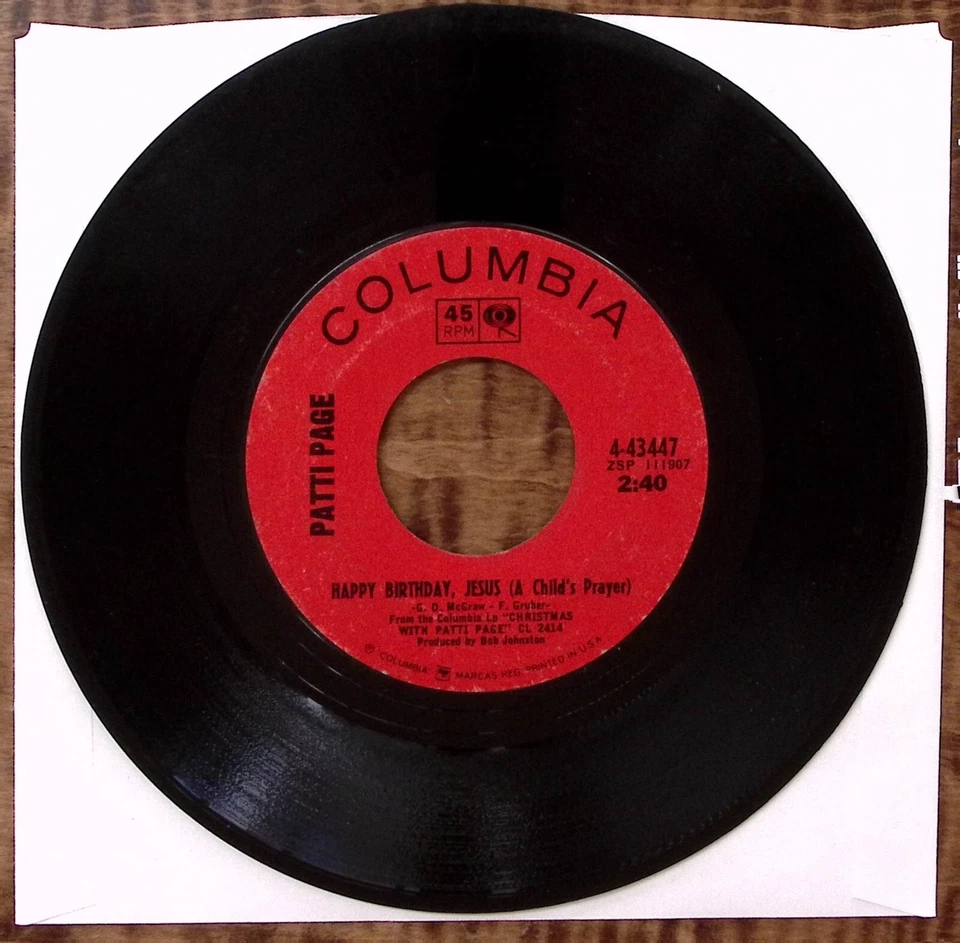PATTIE PAGE CHRISTMAS BELLS/HAPPY BIRTHDAY, JESUS COLUMBAI REC  VINYL 45 52-99 Foto 3 de 3
