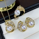 Gorgeous AAAA 9-10mm South Sea White Stud Pearl Pendant &earring&ring Set 925s
