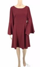 Halston Midi Babydoll Dress 12 Red Burgundy Flounce Bell Sleeve Witchy