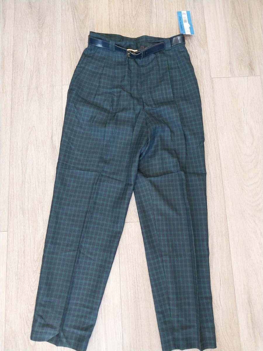 Vintage Fundamental Things Women Plaid High Waisted Navy Green