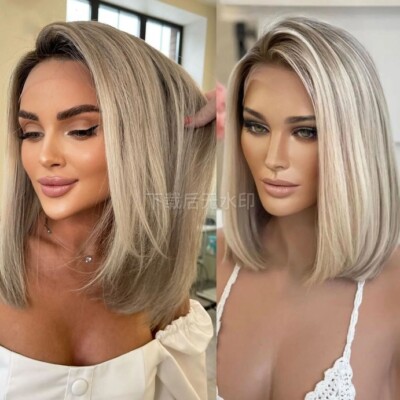 Balayage Ash Platinum Blonde Short Bob Haircut 100% Human  display picture 2
