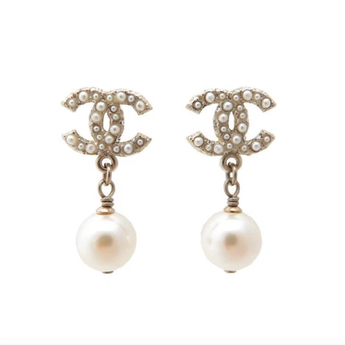 CHANEL Classic CC Logos & Pearl Dangle Earrings G2U