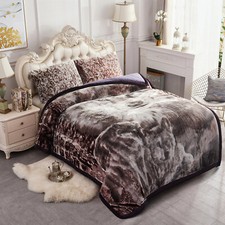 3 Piece Double-Sided Sherpa Plush Flannel Comforter Set Reversible Bed Blanket
