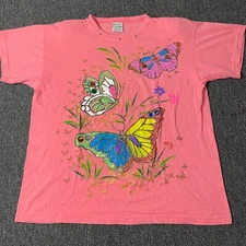 Match Point Womens Top Short Sleeve Shirt Vtg USA Pink Butterfly Padded Shoulder