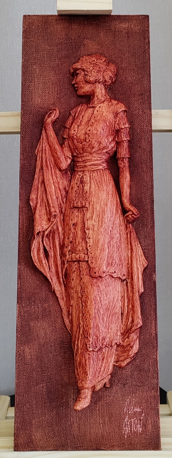Sculpture plâtre Louise Acajou haut de gamme panneau toile d'art mural